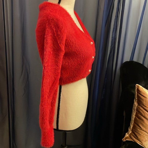 Womens Cropped Fuzzy Cardigan - Picture 3 of 6